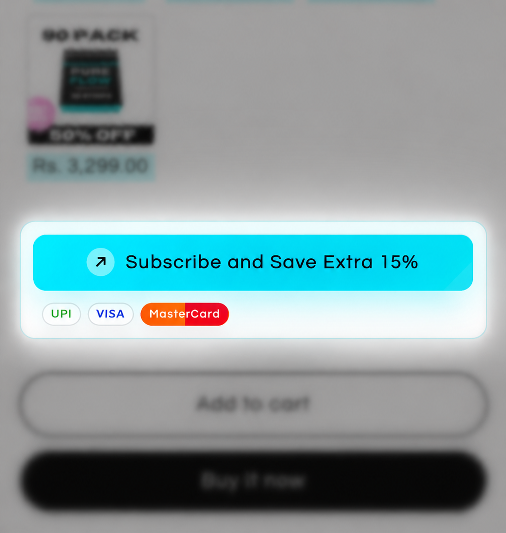 Subscribe and Save button placed above Add to cart on a Shopify product page